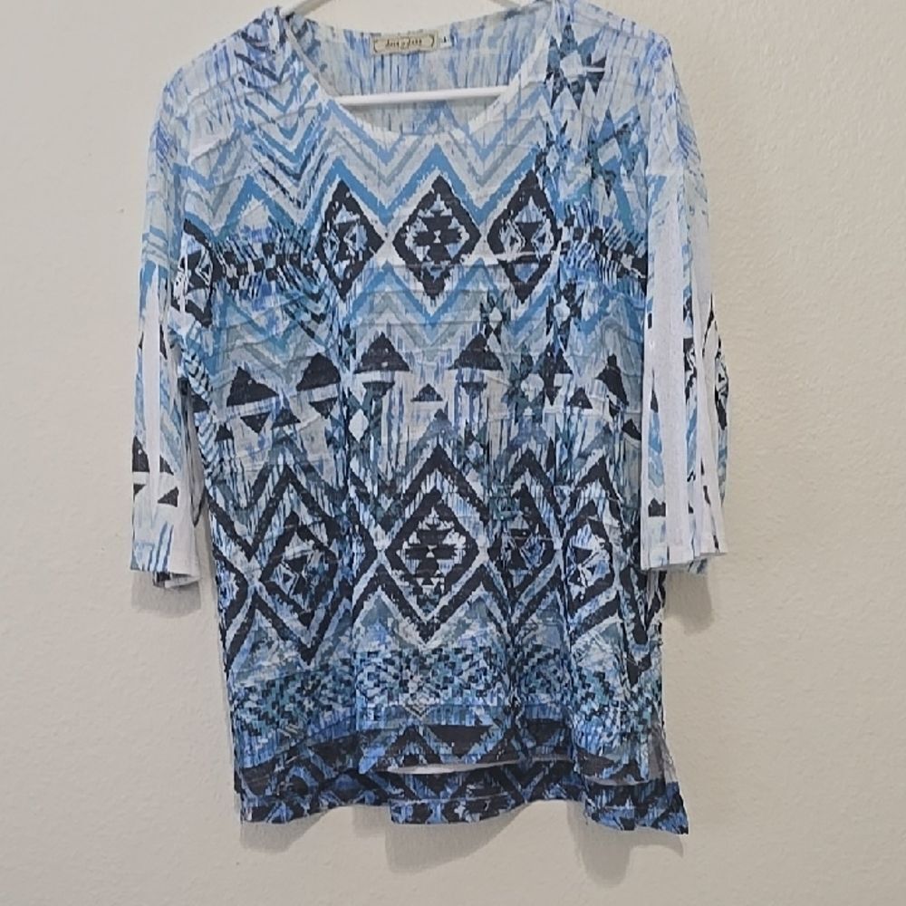 Jess And Jane Blue and White Relaxed Graphic Tunic Top L